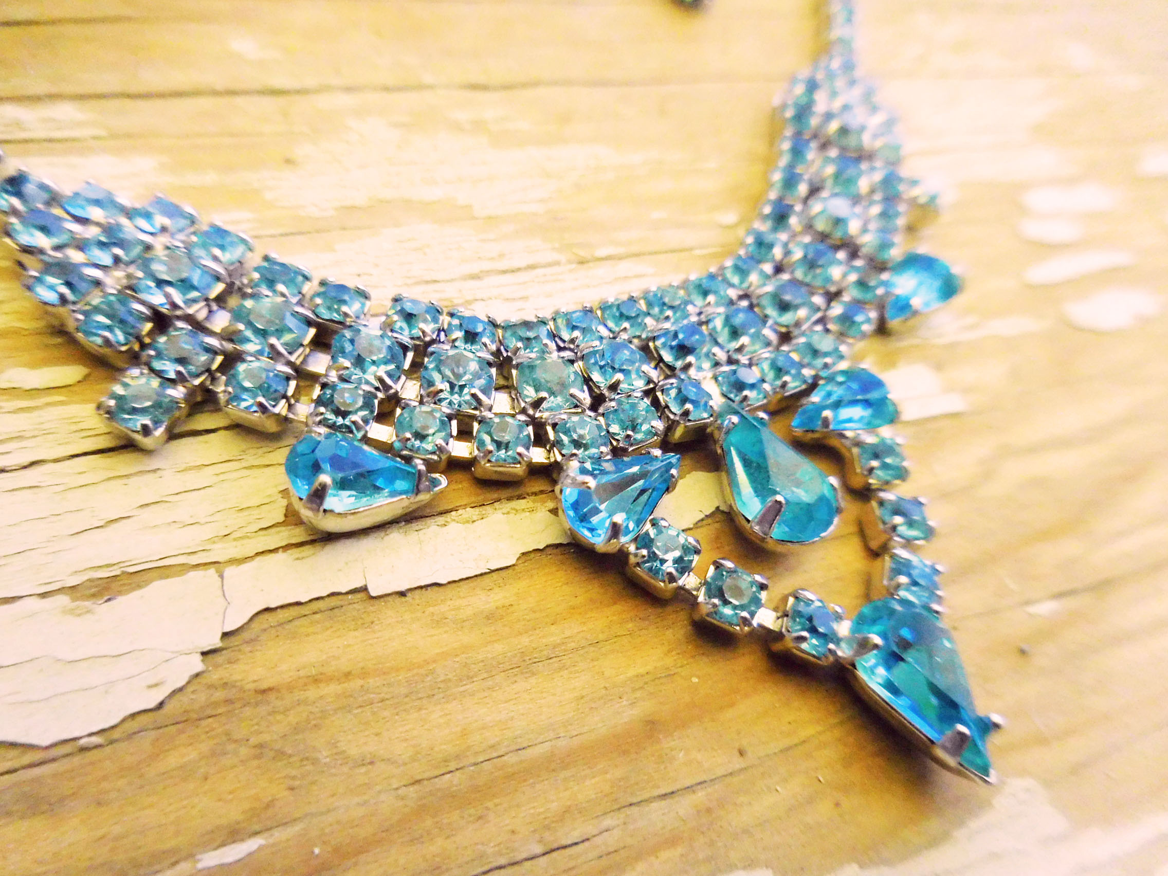 Stunning Electric Blue Teardrop Rhinestone Choker Necklace in Marvella -  Ruby Lane