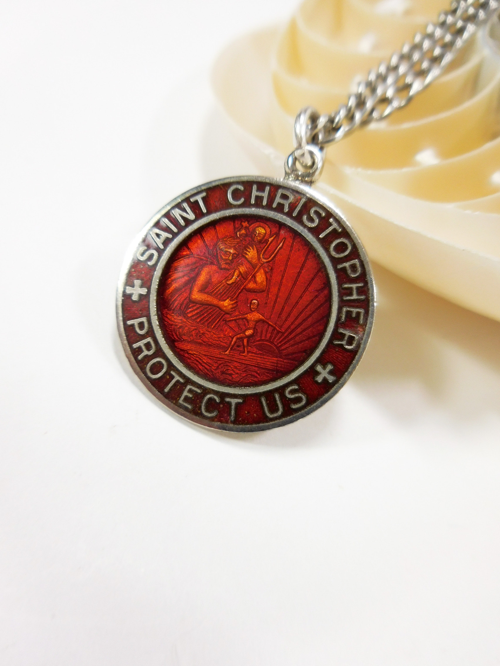 St Christopher Necklace Heart Pendant 925 Silver 18